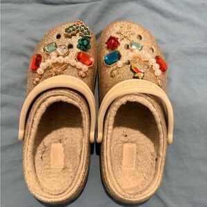 Gold Glitter Clogs with Colorful Charms